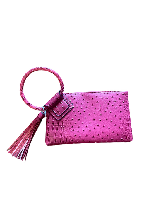 Pink croc wristlet